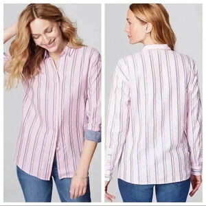 J. Jill Pink Metallic Striped Everyday Button Front Shirt XS